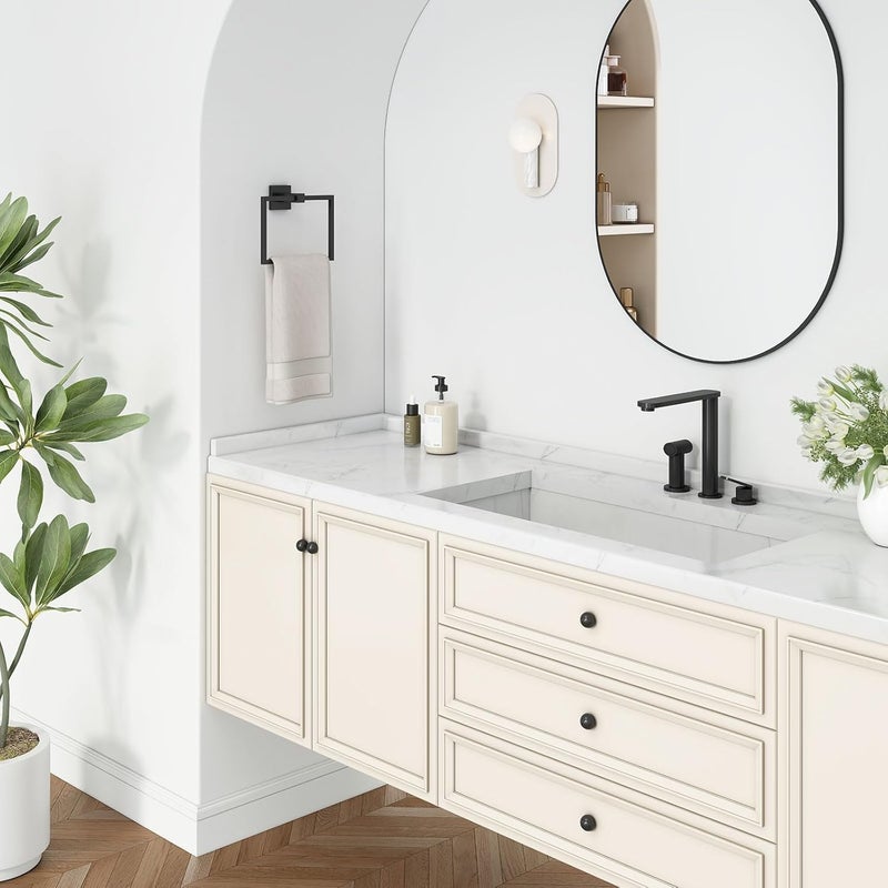 Angle Simple Square Towel Ring Matte Black, SUS 304 Stainless Steel Bathroom Swivel Hand Towel Holder Rack 7.09 Inches, Wall Mount - Image 2